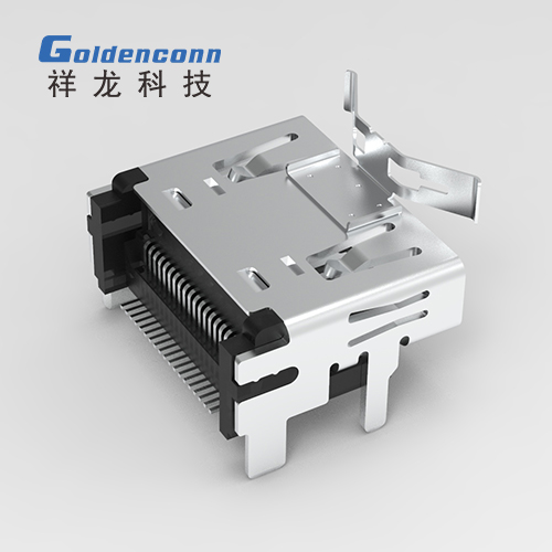HDMI SOCKET R/A SMT 19PIN WITH SHRAPNEL,SHELL DIP(短脚） HDM048