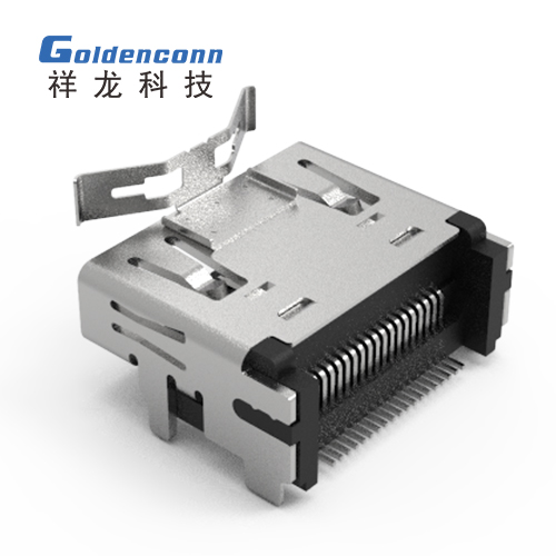 HDMI SOCKET R/A SMT 19PIN WITH SHRAPNEL,SHELL DIP(短脚） HDM056